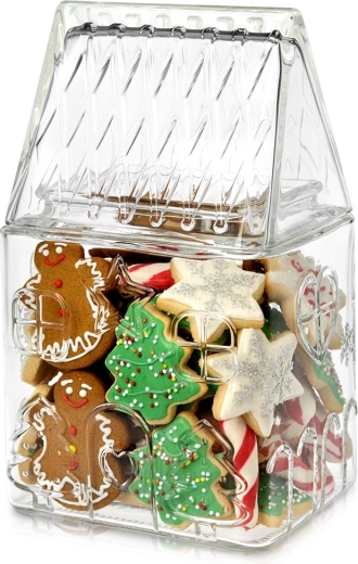 Glazen koektrommel in de vorm van een huisje 1,5 l