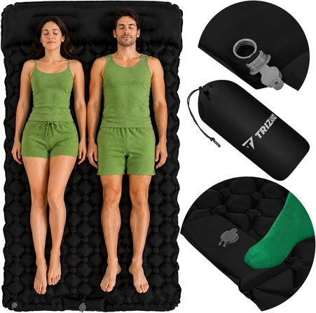 Self-inflating double sleeping mat Trizand 120 × 190 cm with integrated foot pump and carry bag