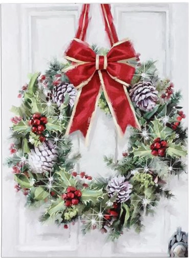 Decorative LED light-up canvas picture Wreath 30 × 40 cm