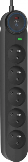 Protezione da sovratensione Art con interruttore automatico e 5 prese, 3 m, nera
