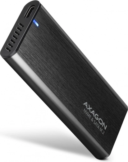 Custodia esterna in alluminio senza viti AXAGON con USB-C 3.2 Gen 2 per SSD M.2 NVMe / SATA