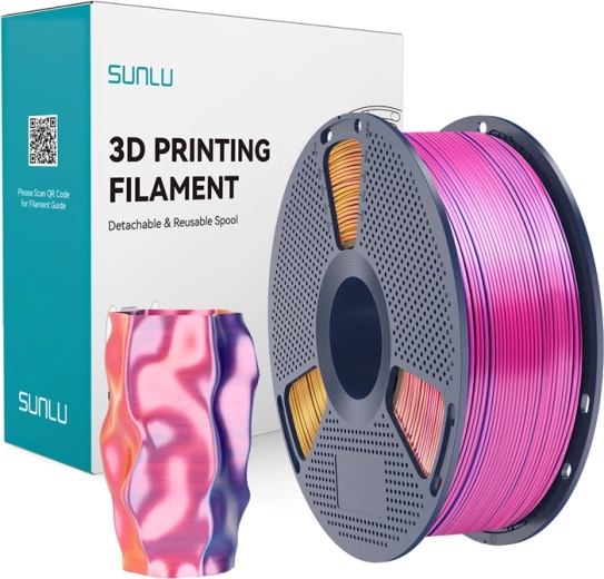 Sunlu PLA+ Silk tri-color filament red–yellow–blue