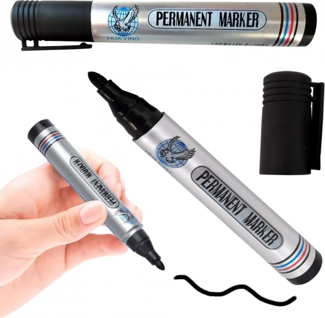 Permanentni črni označevalnik, vodoodporen, okrogla konica 2 mm