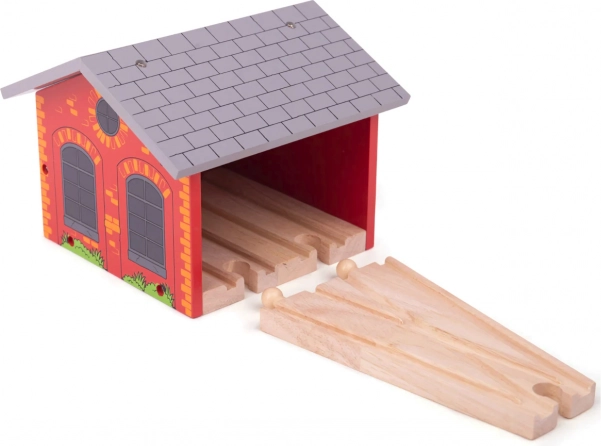 Brick engine shed for two trains BIGJIGS RAIL
