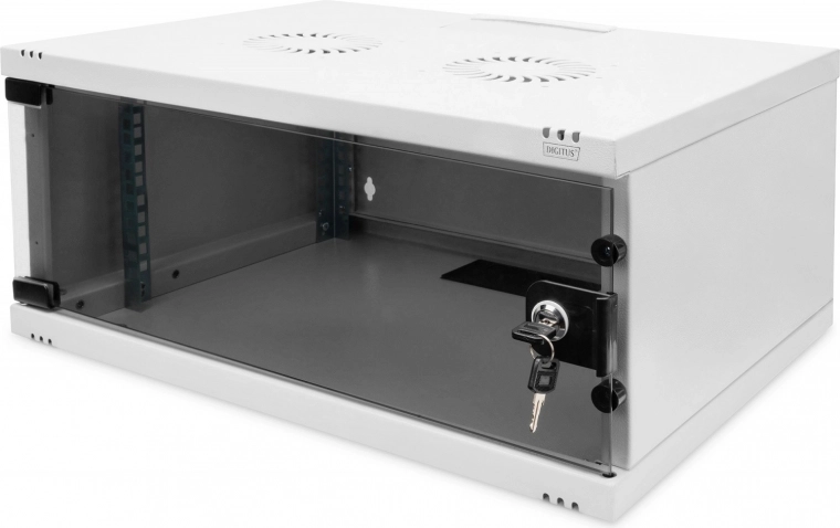 Armadio di rete a parete 19" 4U DIGITUS, 241 × 540 × 400 mm, porta in vetro, grigio, non assemblato