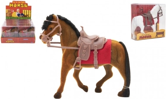Flocked Horse with Saddle, 18 cm
