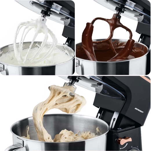 3 attachments for whipping, mixing, and kneading