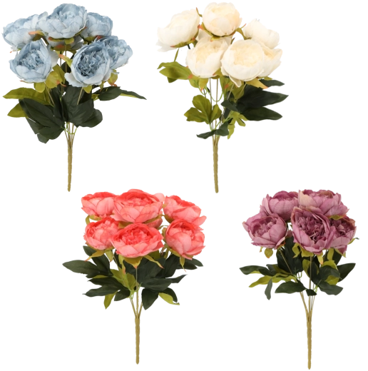 Ramo artificiale – bouquet di 7 peonie 43 cm, mix di colori