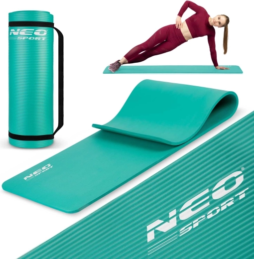 NEO-SPORT turquoise neoprene exercise mat 183 × 60 cm