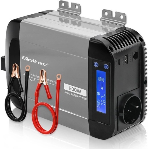 Convertitore di tensione Qoltec a sinusoide pura da 12 V a 230 V 300/600 W