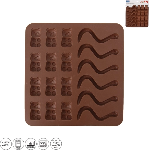 Moule en silicone pour bonbons gélifiés et sucettes glacées – 18 formes, marron