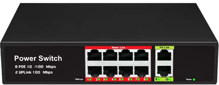 Switch PoE RENEW FORCE con 8 porte PoE e 2 porte uplink