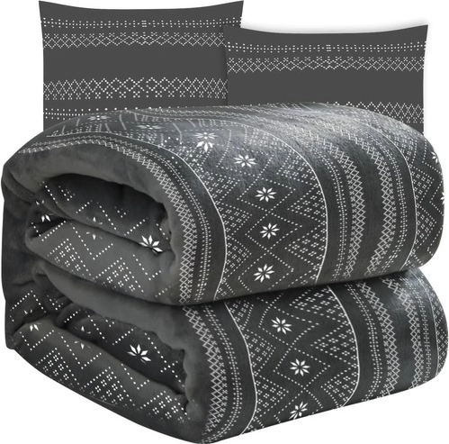 soft winter blanket with two pillow covers RUHHY, gray 160 × 200 cm