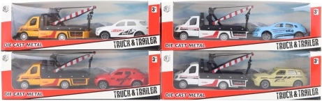 Metalen sleepwagen met auto – 4 kleuropties