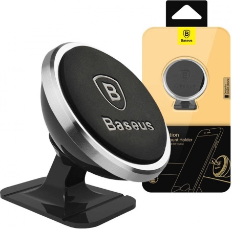 Baseus magnetic car phone holder, 360° rotating, silver