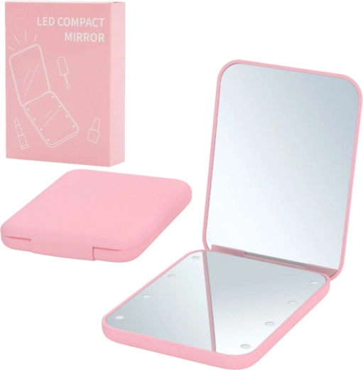 Pocket mirror with LED lighting pink