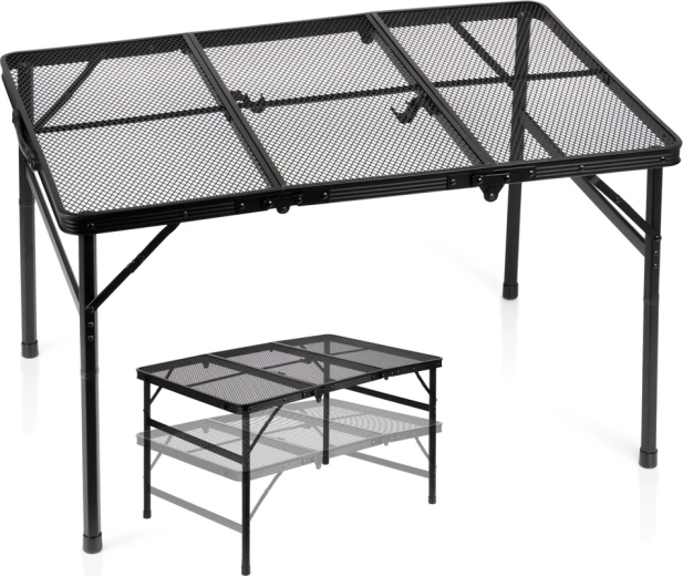 Table de camping pliante Vilde 2-en-1 avec hauteur réglable 90 × 60 cm noire