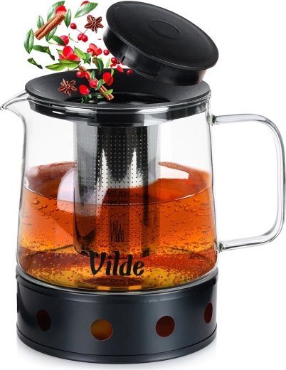 Glass Teapot with Stainless Steel Infuser and Warmer 1.5 L Vilde