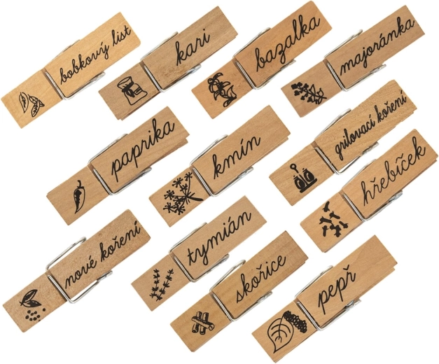 Pinces à linge en bois – épices, 12 pièces