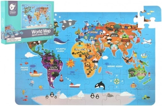 Dřevěné puzzle Světová mapa 48 dílků