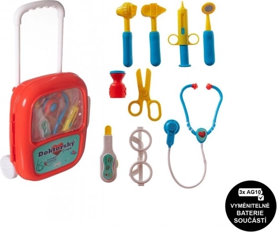 Children’s doctor kit with stethoscope in rolling suitcase