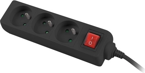 Power strip 1.5m black 3 sockets with switch