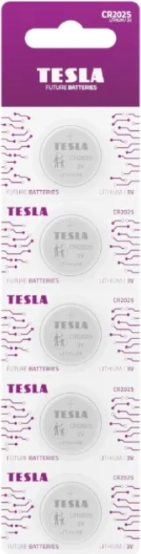 TESLA CR2025 3 V Lithium Button Cell Battery, Pack of 5