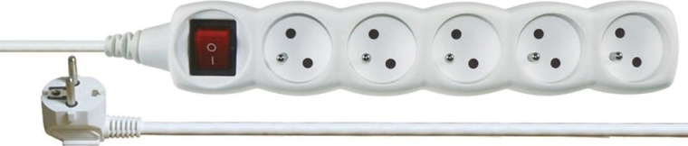 Extension Cord with Switch, 5 Outlets, 3 m, White