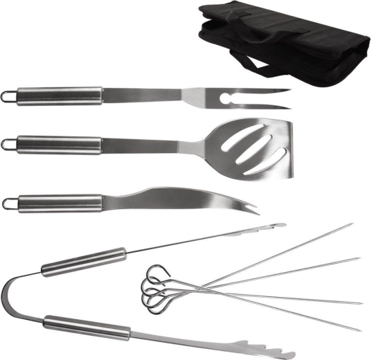 Utensili per barbecue in acciaio inox con custodia Orion 9 pezzi