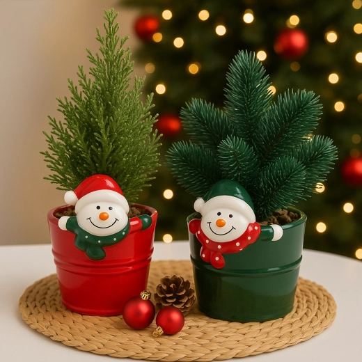 Decorative artificial Christmas plant in a ceramic flower pot 10 × 17.5 cm