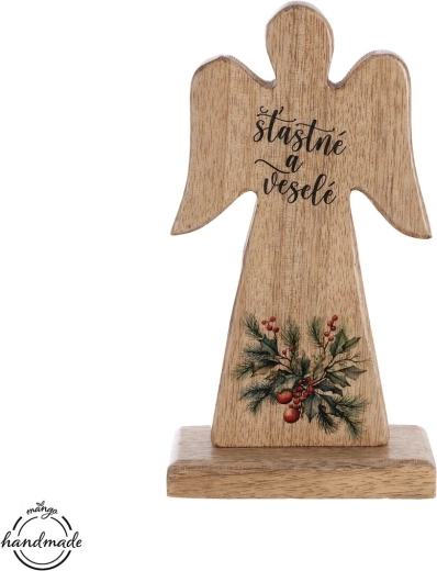 Angelo in legno Mango "felice e allegro" 20 cm - 1 pezzo