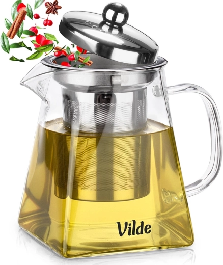 Glass teapot with stainless steel filter 490 ml heat-resistant