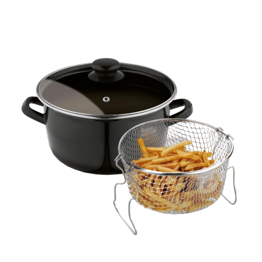 Tadar emaillierter Topf für Pommes frites mit Korb und Deckel, 22 cm