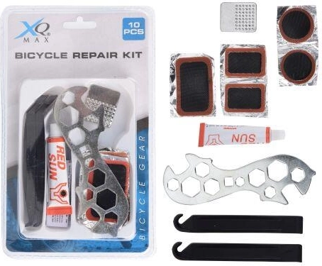 Set per riparazione camere d’aria e chiavi per bicicletta, 10 pezzi