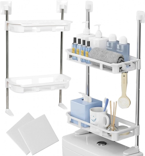 Wall-mounted over-toilet shelf with 2 shelves