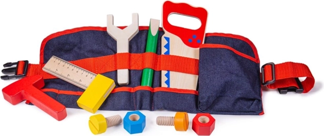 Bigjigs Toys wooden tools on a kids’ belt