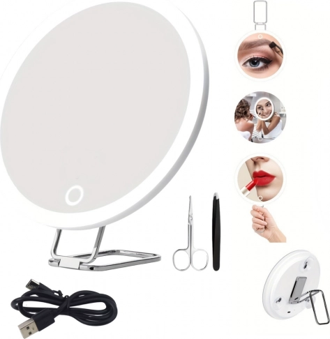 30× Magnifying Makeup Mirror with LED Lighting and Accessories