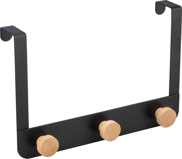 Porte-manteau triple à suspendre sur porte en métal et bambou 30 × 2,5 × 20 cm