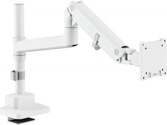 Braccio monitor a gas bianco con morsetto da scrivania, 57" / 27 kg, VESA 75x75 e 100x100
