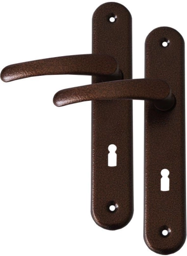Ferrure de porte MICHAELA, béquille avec trou de clé 72, finition cuivrée