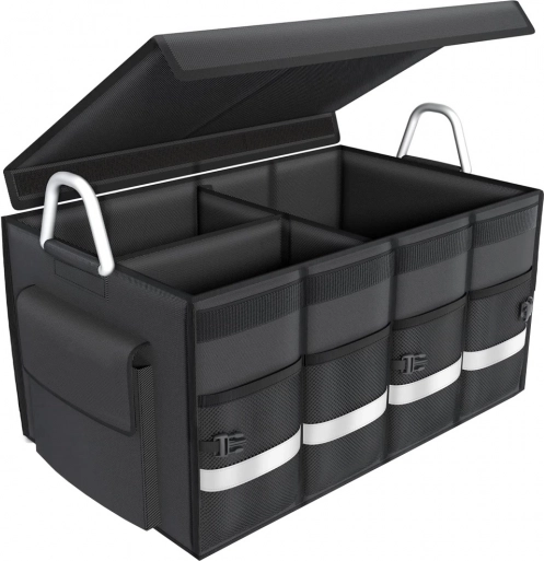 Foldable waterproof car trunk organizer with lid, 60 L