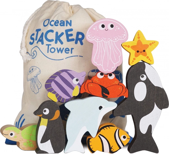 Le Toy Van Petilou torre impilabile oceano – set in legno da 9 pezzi