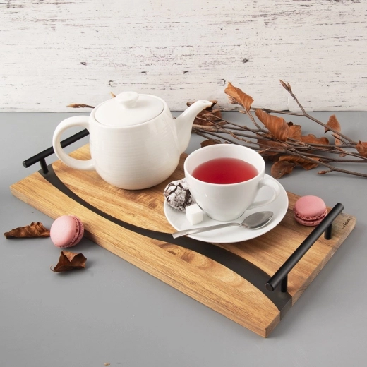 Natural acacia wood with striking “river” resin