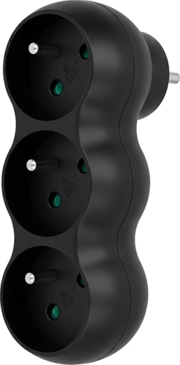 Adaptateur multiprise Solight avec support, 3 prises, noir mat
