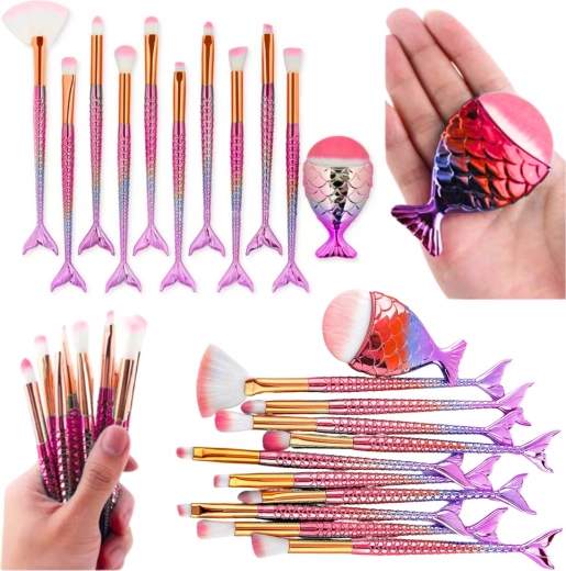 Set of Makeup Brushes with Mermaid Tail Design 11 pcs