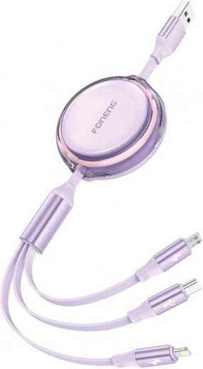 Foneng X113 3v1 teleskopický nabíjecí kabel 1,1 m fialový