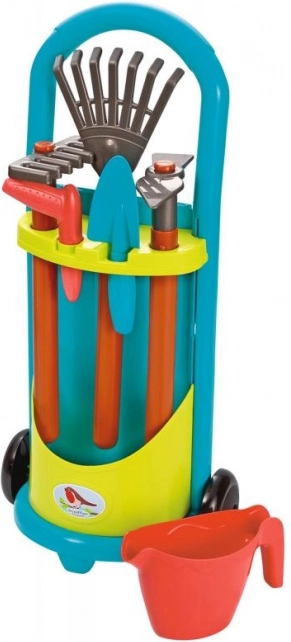 Children’s garden cart with tools and watering can
