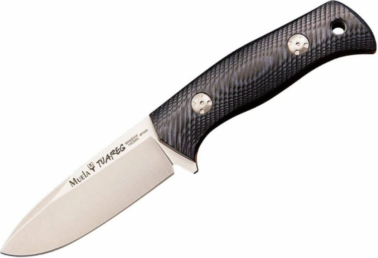 Muela Tuareg 10M robust bushcraftkniv 10 cm med kryogen behandling Cryo‑T, sort‑blå Micarta, læderetui