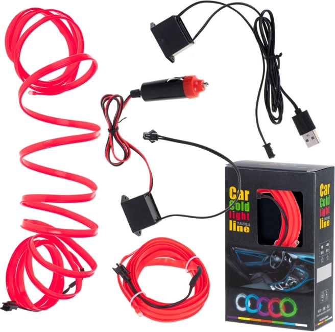 Ambient LED lighting for car and interior, 3 m, red, USB and 12 V