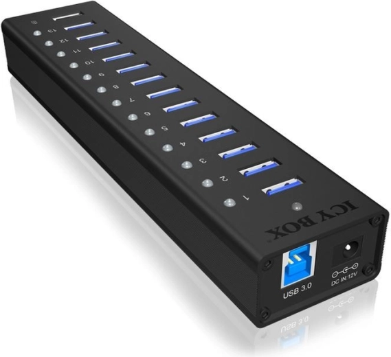 Icy Box active USB 3.0 hub made of aluminum, 13 ports + charging port